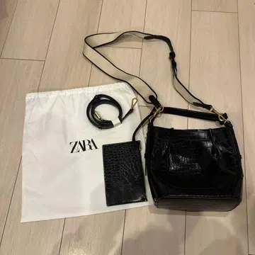 [ 새상품급 미사용 ] ZARA 블랙 3WAY 크로커다일풍 핸드백