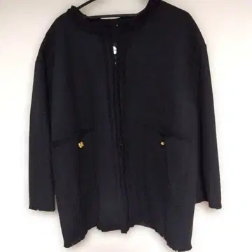 노카라 자켓 블랙 프린지 마감