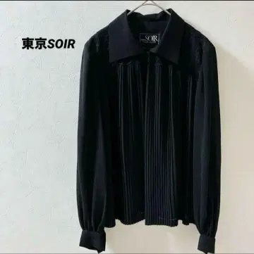 도쿄 소와르 블랙 플리츠 쉬폰 블라우스 셔츠 자수 9호