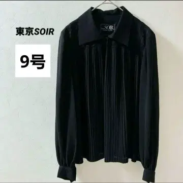 도쿄 소와르 블랙 플리츠 쉬폰 블라우스 셔츠 자수 9호
