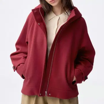 코지 멜톤 숏 후디 코트 L 사이즈 레드