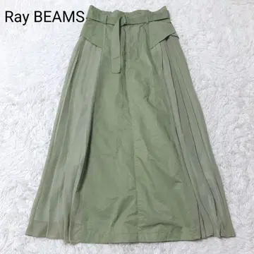 레이빔즈 롱 스커트 그린 안감 벨트 성숙 캐주얼 무지