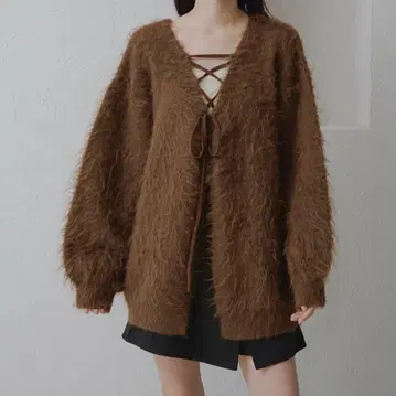 [ apres jour clair ] 샤기 레이스업 니트 가디건