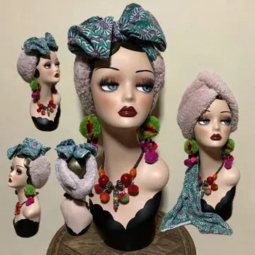 크로스 퍼 볼륨감 인도 면 리본 어레인지 헤어 터번