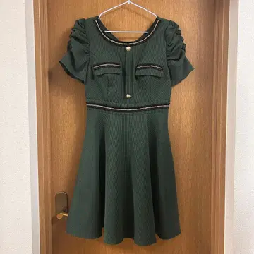 dazzystore 체인 라인 개더 반팔 A라인 미니 드레스