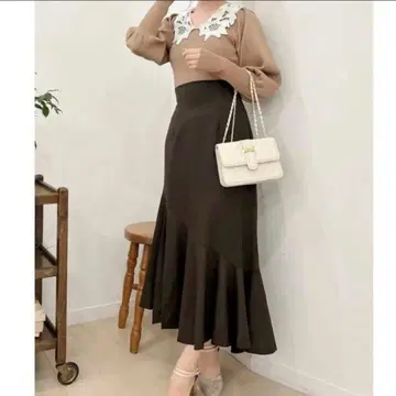 다즐린 이레헴 내로우 플레어 스커트 브라운 M 택 포함 롱 스커트