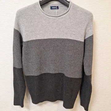 NAVY 그레이 계열 보더 크루넥 니트 스웨터 M 사이즈