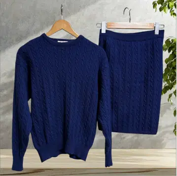맥 조지 네이비 케이블 니트 울 니트 스커트 셋업 S~M