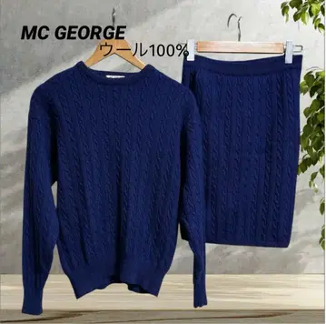 맥 조지 네이비 케이블 니트 울 니트 스커트 셋업 S~M