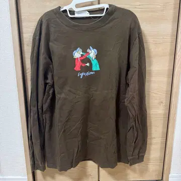 레프트 얼론 긴팔 T셔츠 캐릭터 자수