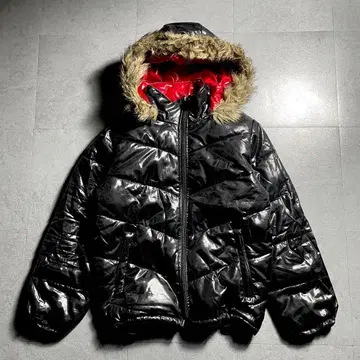 00s y2k 다운 자켓 퍼 n2b 광택 시크 스타일 블랙
