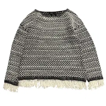 띠어리 프린지 니트 블랙 아이보리 와이드 풀오버 알파카