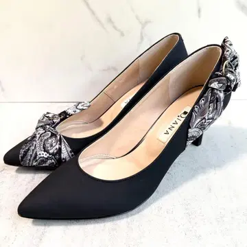 새상품 다이애나 스카프 리본 펌프스 힐 23cm 블랙