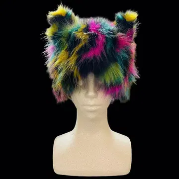 컬러풀 퍼 고양이 귀 모자