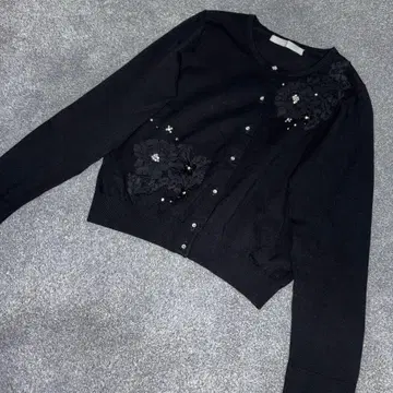 에프데 꽃 비쥬 귀여운 가디건 블랙