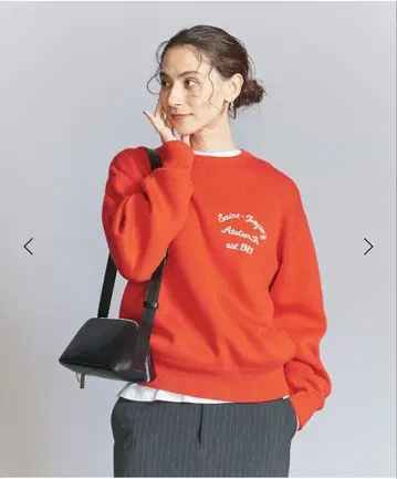 BEAUTY&YOUTH 자수 로고 크루넥 니트 풀오버