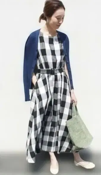 SLOBE IENA 깅엄 체크 플레어 원피스