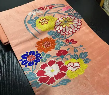 3365 앤티크 나고야 오비 꽃무늬 핑크 길이 330cm 폭 30cm