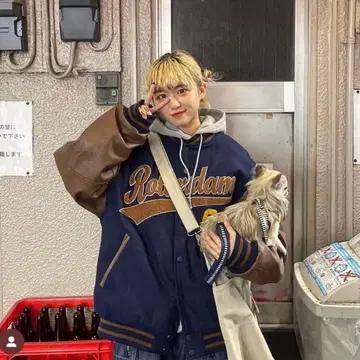 wego 바시티 자켓 자켓 브라운 네이비