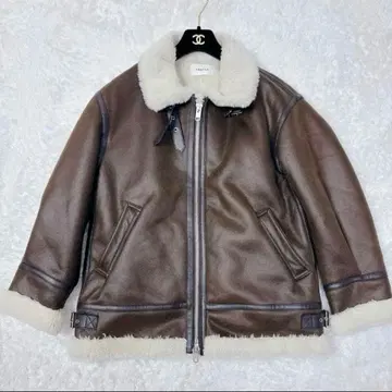 [ FRAY.ID ] 싱글 봄버 자켓 양모 무스탕 브라운