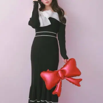 새상품급 evelyn 데콜테 리본 OP 블랙