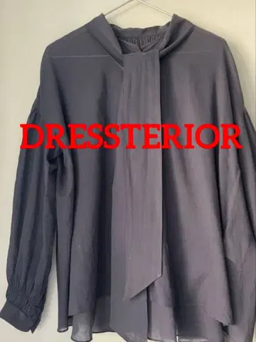DRESSTERIOR 보라색 네이비 그레이 리본 포함 개더 긴팔 셔츠