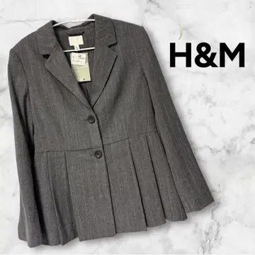 H&M 에이치앤엠 자켓 핀스트라이프 플리츠 그레이