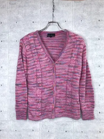 BELL MILAN 멀티 보더 V넥 실크 혼방 니트 가디건