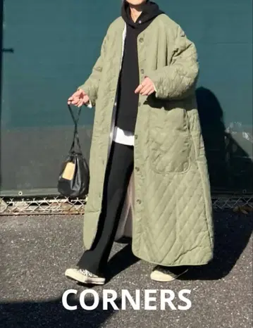 CORNERS 퀼팅 x 보아 리버서블 롱 코트 카키 M