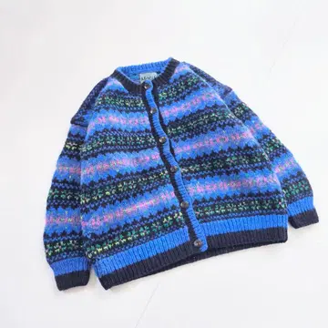 네팔제 니트 가디건 꽃무늬 모티브 블루 A14