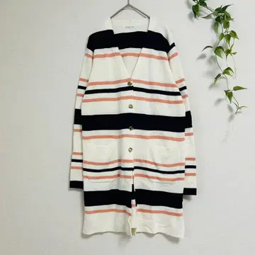 [ Anna Luna ] 롱 가디건 M 보더 면 혼방 V넥