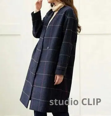 studio CLIP 네이비 체크 코트