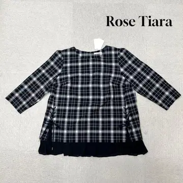 새상품 Rose Tiara 풀오버 7부 소매 체크 무늬 블랙