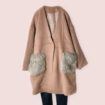 베이지 퍼 롱 코트