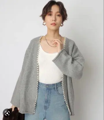 Arpege story 펄 장식 로우 게이지 가디건