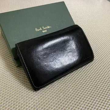 Paul Smith 블랙 이단 접이식 지갑 미들 월렛 광택 있음!