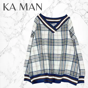 KA MAN 캐주얼 착용 시 예쁜 V넥 체크 무늬 긴팔 니트 트레이닝복