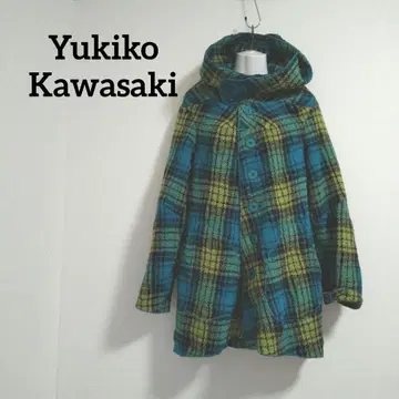ky252 YukikoKawasaki 트위드 체크 코트 울 100
