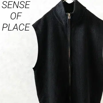 SENSE OF PLACE 드라이버 니트 베스트 하이넥 집업