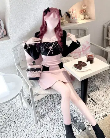 Big 리본 앙상블 원피스 핑크 블랙