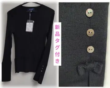 새상품 택 포함 M'S GRACY 소매 리본 버튼 슬릿 리브 니트