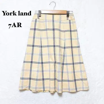 요크랜드 플레어 스커트 체크 무늬 7AR 일본제 종아리 기장 깔끔한