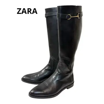 [새상품급] ZARA 블랙 가죽 롱 부츠 사이드 지퍼 23.5cm