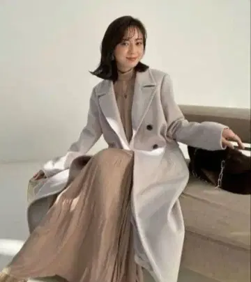 라이 핑크 더블 브레스트 롱 코트 아뉴앙스