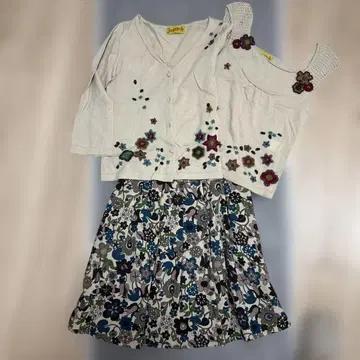 호코모모라 울 스커트 블루그린 패턴