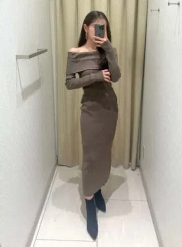 rienda 오프숄더 타이트 니트 원피스