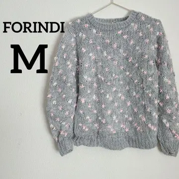 FORINDI [ M ] 그레이 핑크 폼폼 니트 스웨터