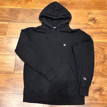 Champion 블랙 후드 부착 후드티 L 사이즈