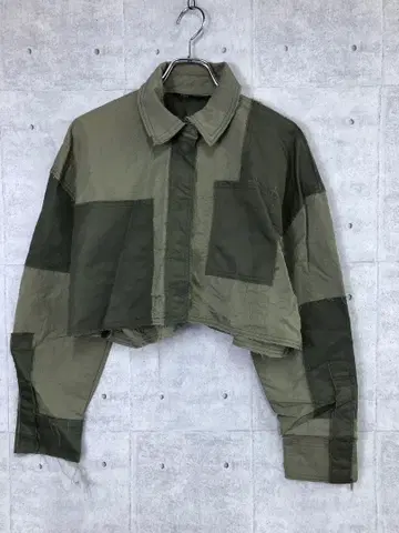 ZARA 히든 버튼 컷팅 패치워크 크롭 밀리터리 자켓