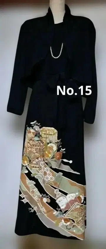 블랙 전통 예복 기모노 리메이크 볼레로 포함 롱 드레스